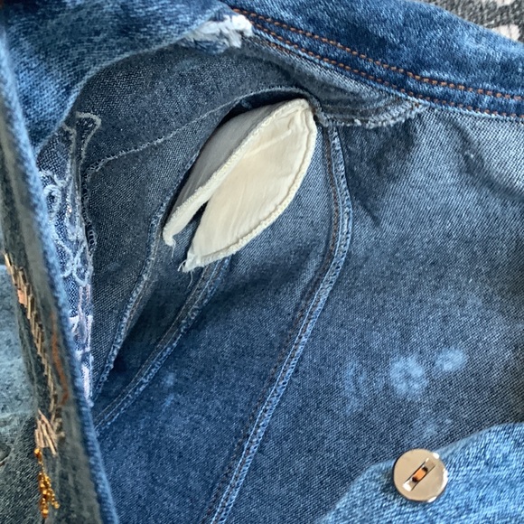 Acid Wash Puff Sleeve Peplum Blouse Jacket Layer Embroidered Size Medium - Picture 11 of 12